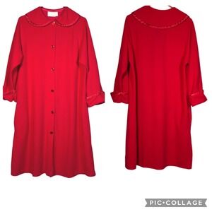 Vintage Sears At Home Wear Red Button Front Robe Collar Lounge Wear Pocket Sz M